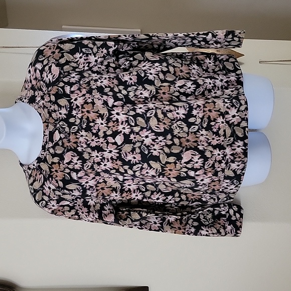 Sonoma Tops - SONOMA Floral Print Long Sleeve Sweatshirt Style Top Black Rose Beige Tan sz XL
